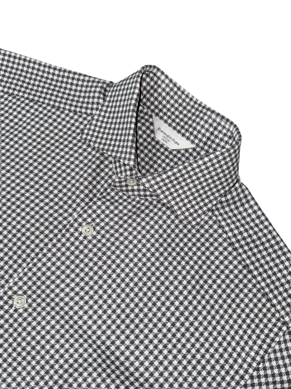 Ermenegildo Zegna mens 15.5 39 white grey check cotton luxury dress shirt